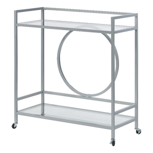 Pemberly Row Contemporary Metal / Glass Bar Cart in Silver Finish