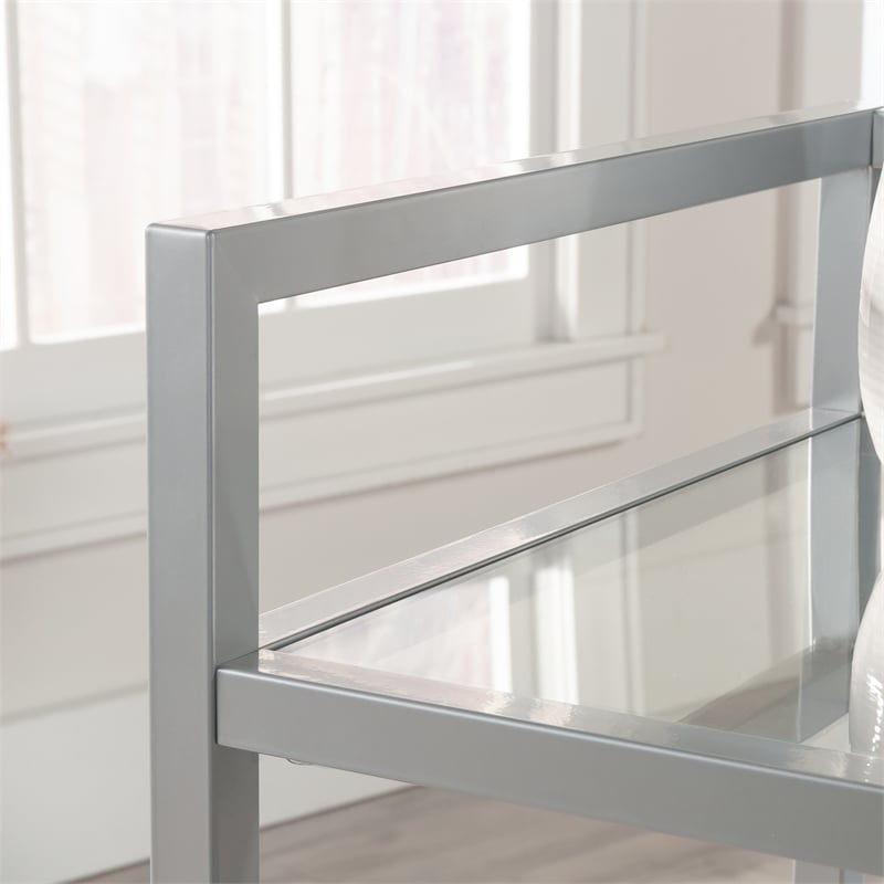 Pemberly Row Contemporary Metal / Glass Bar Cart in Silver Finish
