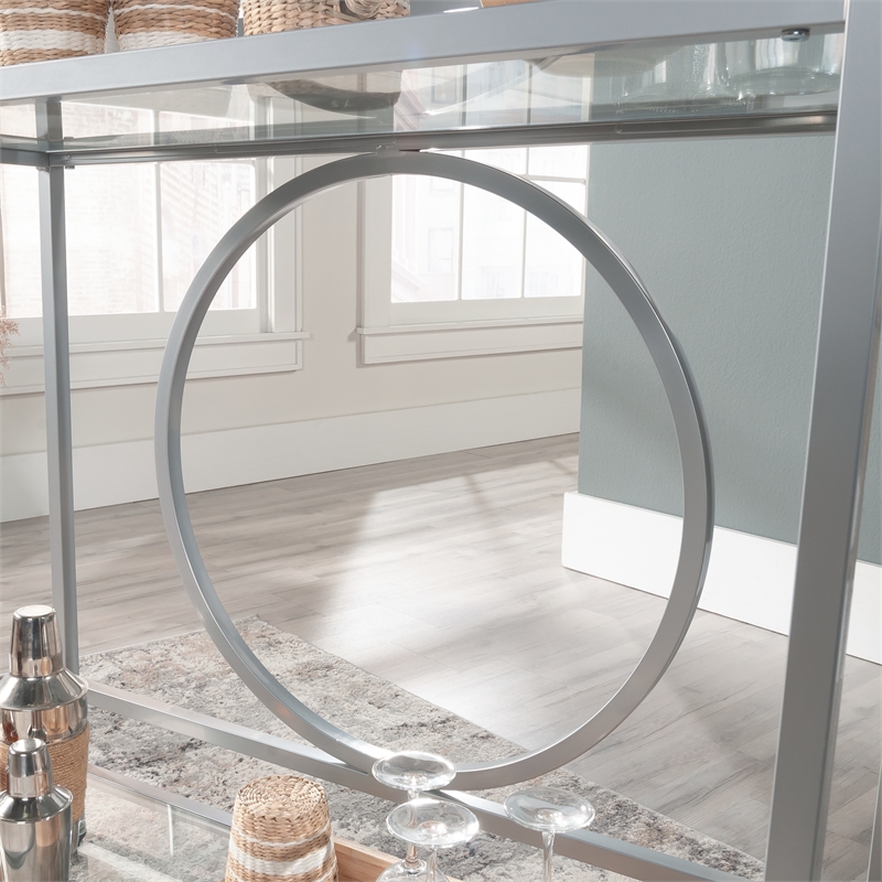 Pemberly Row Contemporary Metal / Glass Bar Cart in Silver Finish
