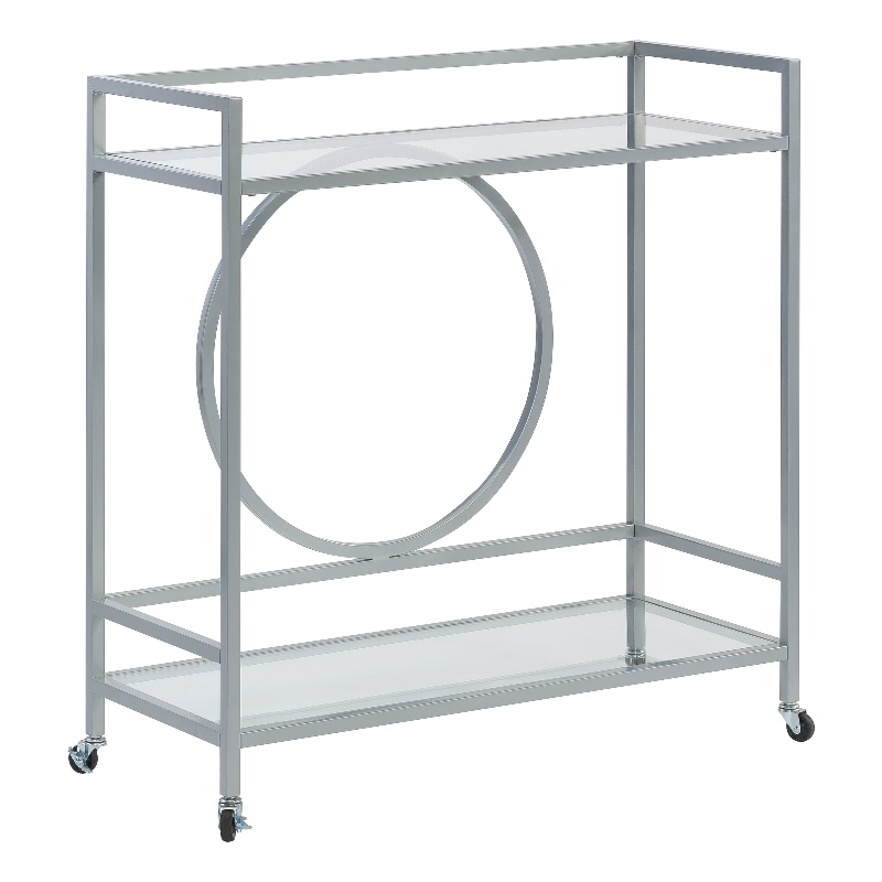 Pemberly Row Contemporary Metal / Glass Bar Cart in Silver Finish