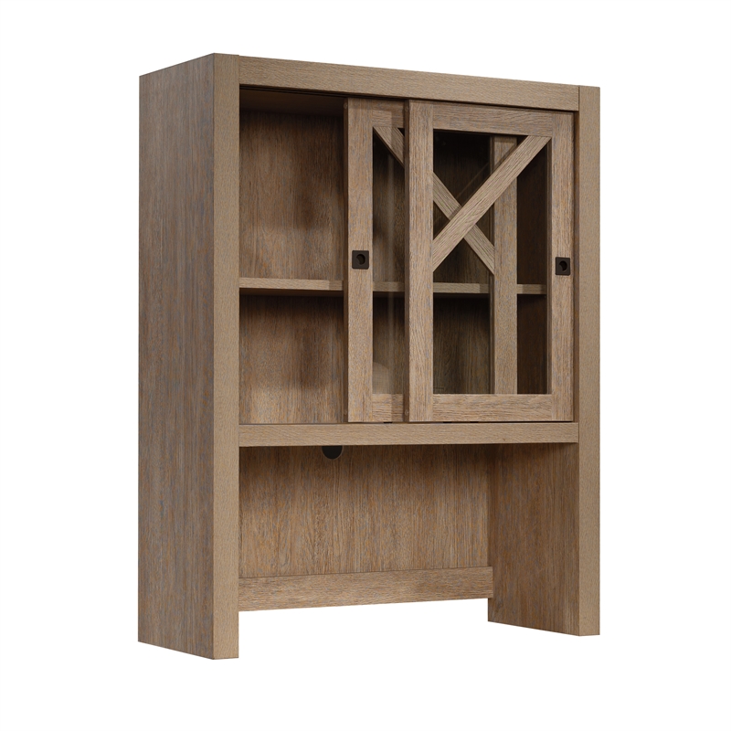 Pemberly Row Engineered Wood Library Hutch in Brushed Oak Finish