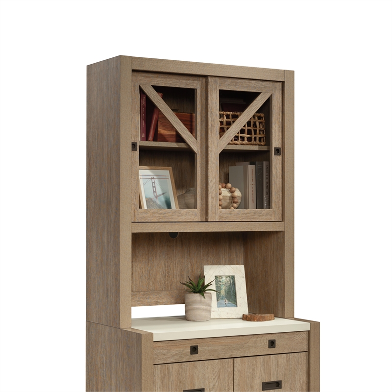 Pemberly Row Engineered Wood Library Hutch in Brushed Oak Finish
