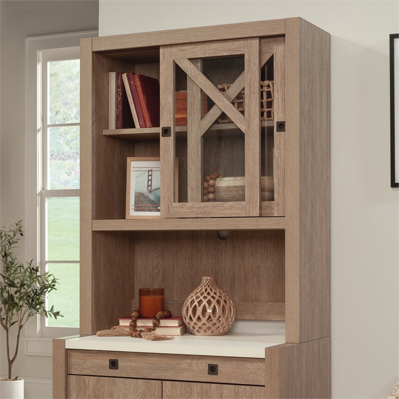 Pemberly Row Engineered Wood Library Hutch in Brushed Oak Finish
