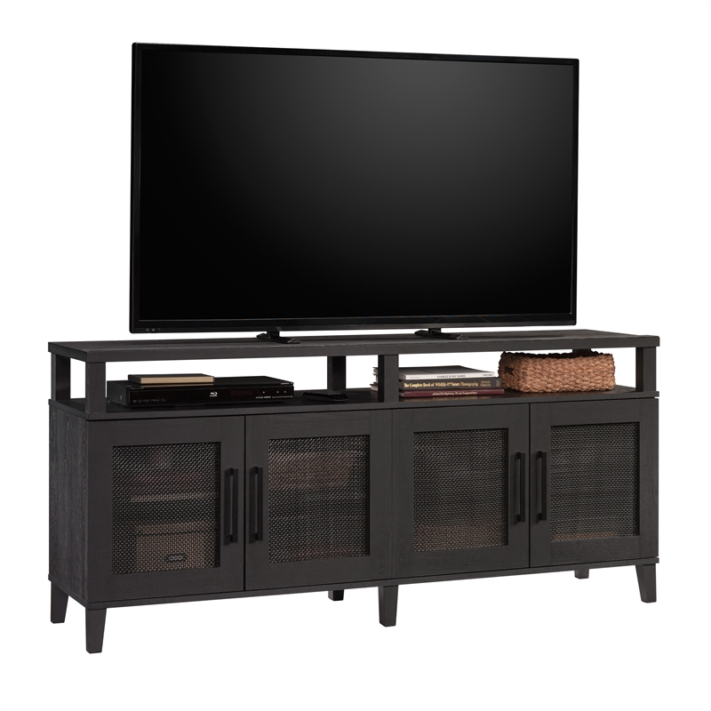 Pemberly Row Engineered Wood Entertainment Credenza in Raven Oak Finish
