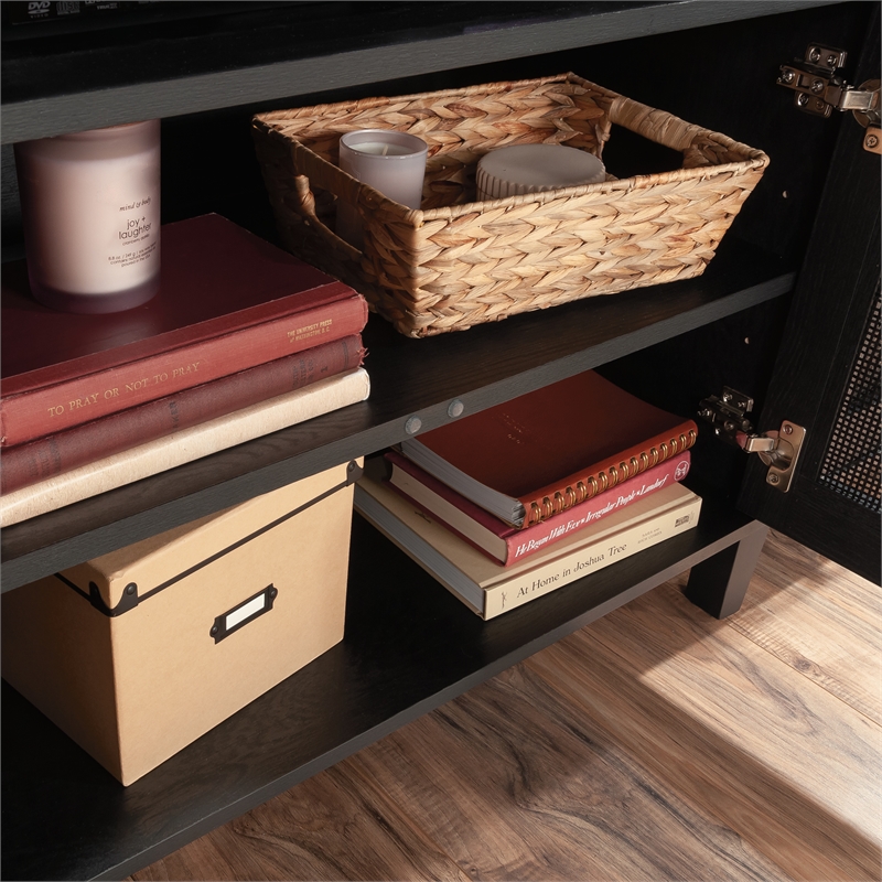 Pemberly Row Engineered Wood Entertainment Credenza in Raven Oak Finish