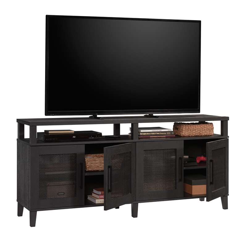 Pemberly Row Engineered Wood Entertainment Credenza in Raven Oak Finish