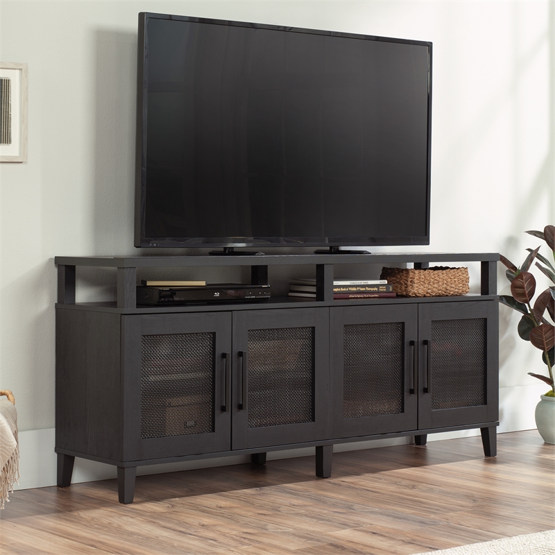 Pemberly Row Engineered Wood Entertainment Credenza in Raven Oak Finish