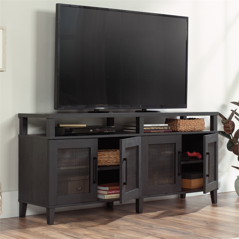 Pemberly Row Engineered Wood Entertainment Credenza in Raven Oak Finish