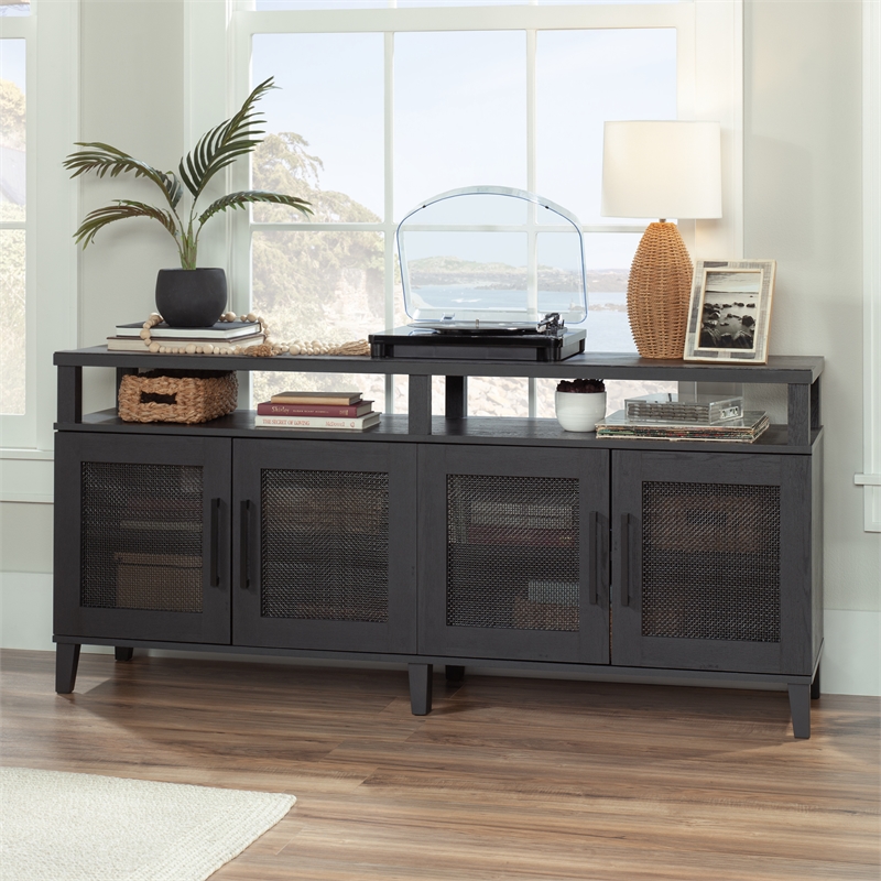 Pemberly Row Engineered Wood Entertainment Credenza in Raven Oak Finish
