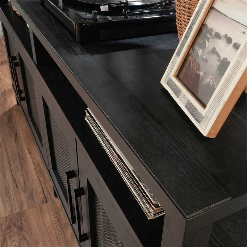 Pemberly Row Engineered Wood Entertainment Credenza in Raven Oak Finish