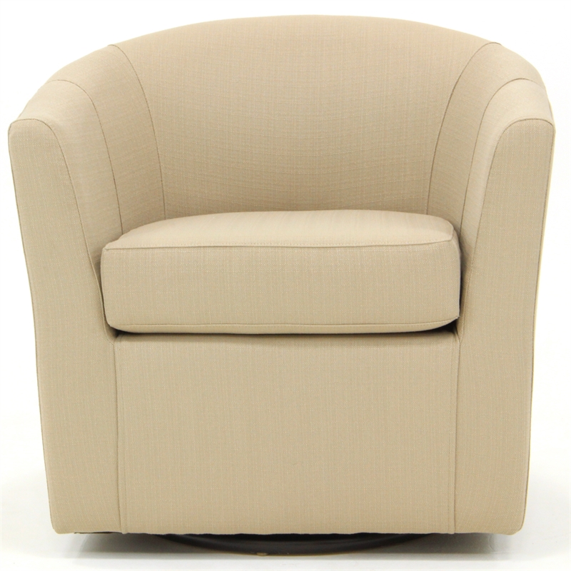 Pemberly Row Traditional Fabric Swivel Club Chair in Cream Finish