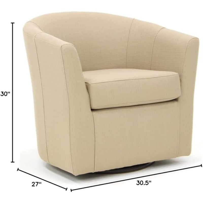 Pemberly Row Traditional Fabric Swivel Club Chair in Cream Finish