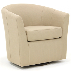 Pemberly Row Traditional Fabric Swivel Club Chair in Cream Finish