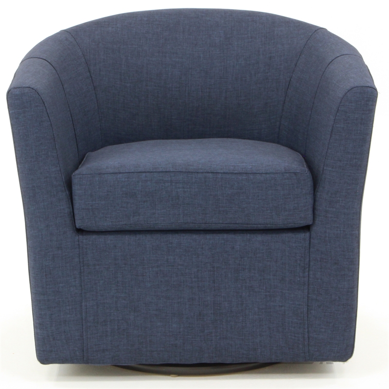 Pemberly Row Traditional Fabric Swivel Club Chair in Navy Blue