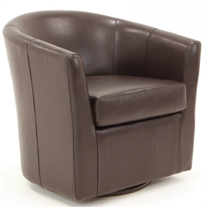 Pemberly Row 19&quotH Faux Leather Swivel Club Chair in Dark Brown
