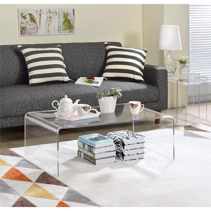 Pemberly Row Pure Decor Lucite and Acrylic Coffee Table in Clear