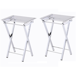Pemberly Row Acrylic Metal Folding Tray Table in Chrome (Set of 2)