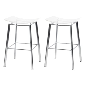 Pemberly Row Plastic Bar Stool Chair Set of 2 in Chrome -Saddle Seat & Footrest
