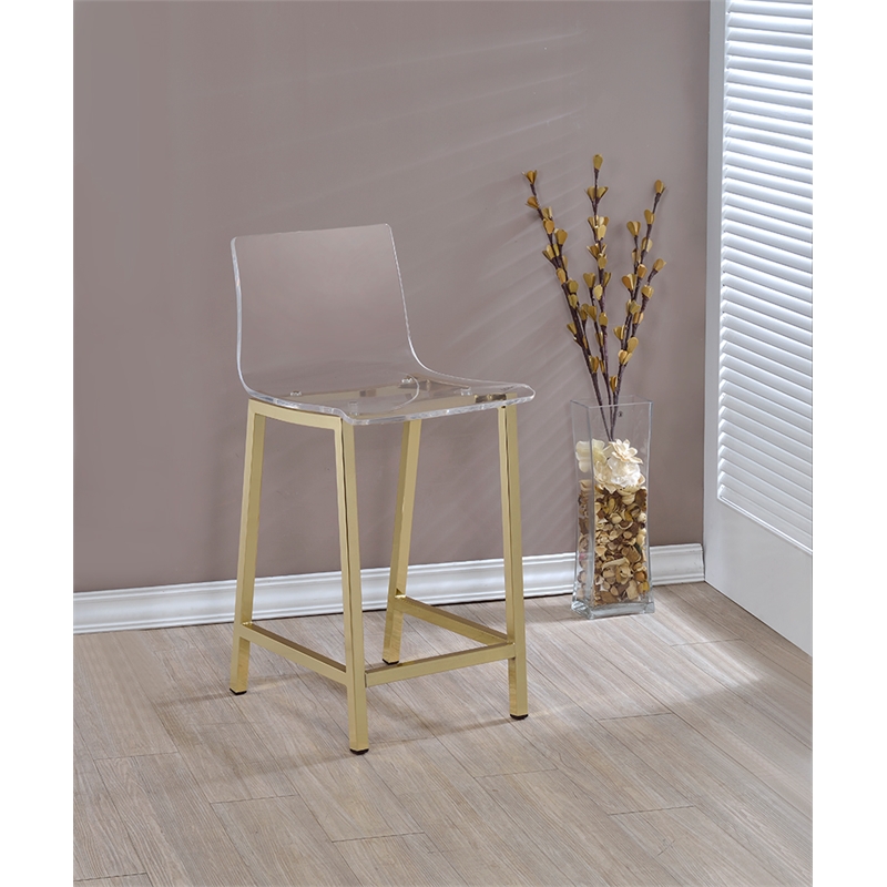 Pemberly Row Plastic Counter Stool Chair Set of 2 in Gold Square Seat & Footrest
