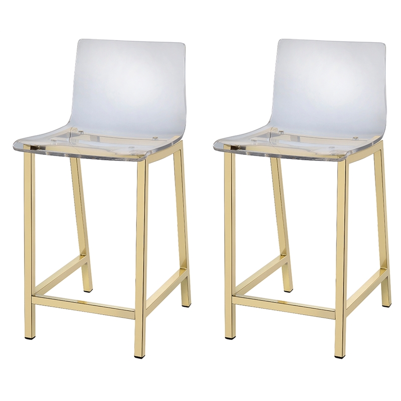 Pemberly Row Plastic Counter Stool Chair Set of 2 in Gold Square Seat & Footrest
