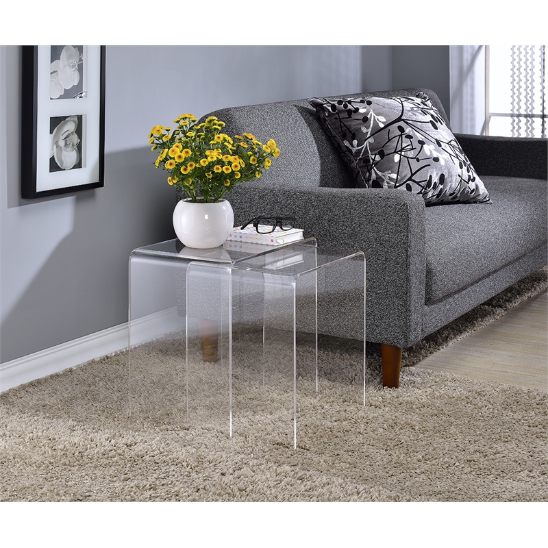 Pemberly Row Pure Decor Lucite and Acrylic Nesting Tables - Clear (Set of 2)