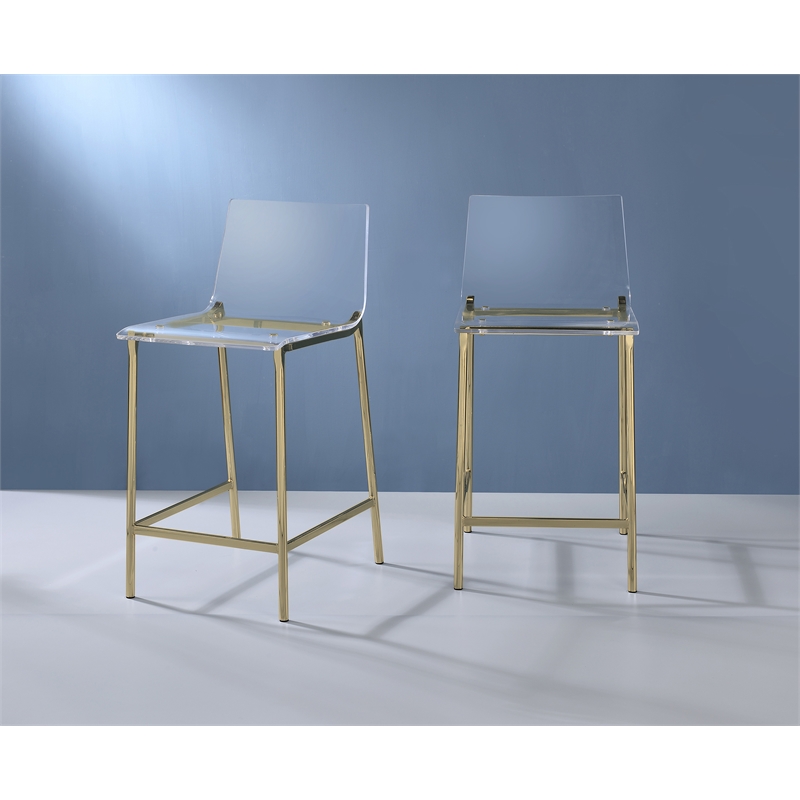 Pemberly Row Plastic Bar Stool Chair Set of 2 in Gold - Square Seat & Footrest