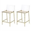 Pemberly Row Plastic Bar Stool Chair Set of 2 in Gold - Square Seat & Footrest