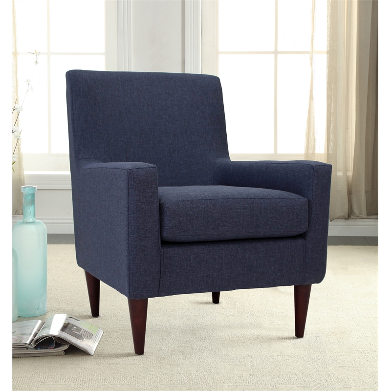 Pemberly Row Traditional Fabric Arm Chair in Navy Blue Finish