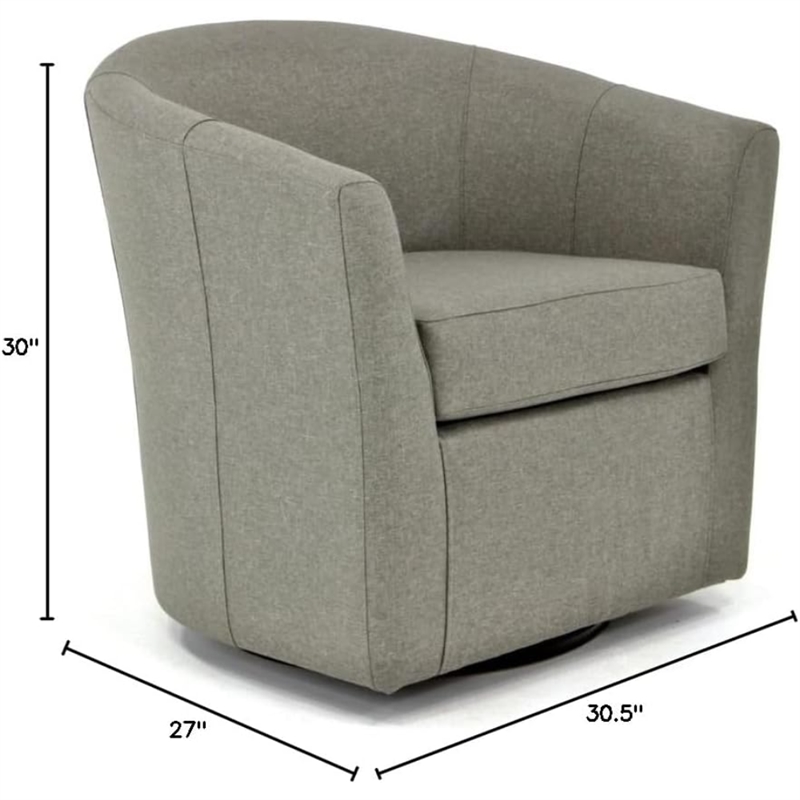 Pemberly Row Traditional Fabric Swivel Club Chair in Gray Finish