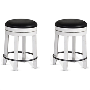 Pemberly Row 24&quot Wood Backless Swivel Stool in White/Dark Brown (Set of 2)