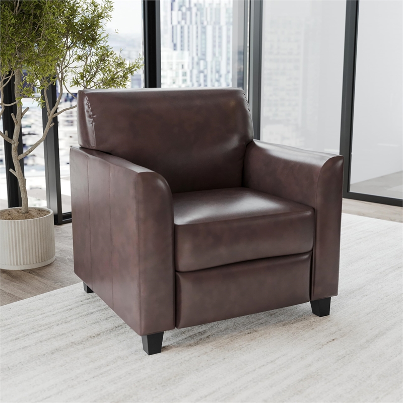 Pemberly Row Modern / Contemporary Leather Chair in Brown Finish