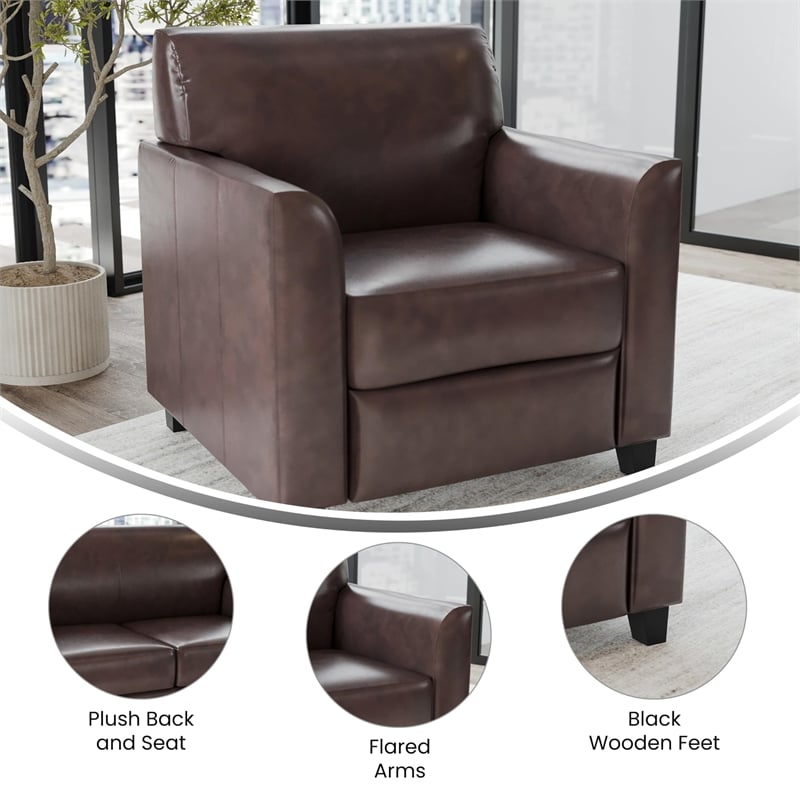 Pemberly Row Modern / Contemporary Leather Chair in Brown Finish