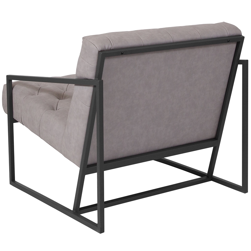 Pemberly Row Modern / Contemporary Leather Tufted Accent Chair in Light Gray