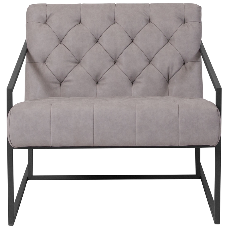 Pemberly Row Modern / Contemporary Leather Tufted Accent Chair in Light Gray