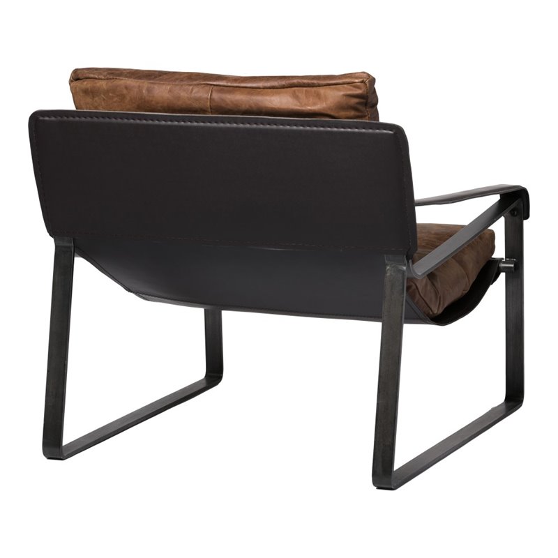 Pemberly Row Upholstered Modern Leather & Iron Club Chair in Brown/Black