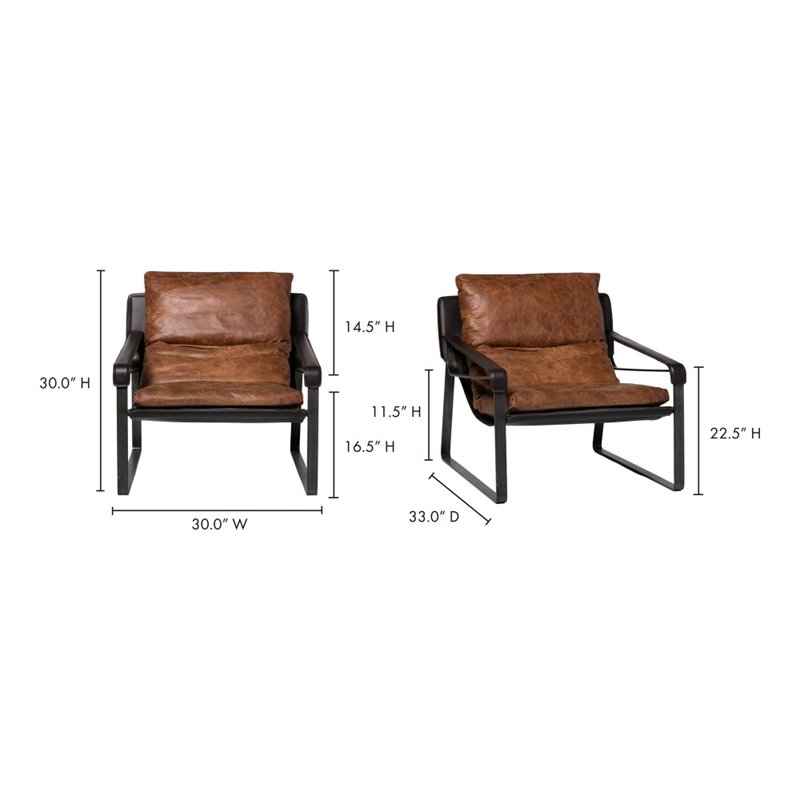 Pemberly Row Upholstered Modern Leather & Iron Club Chair in Brown/Black