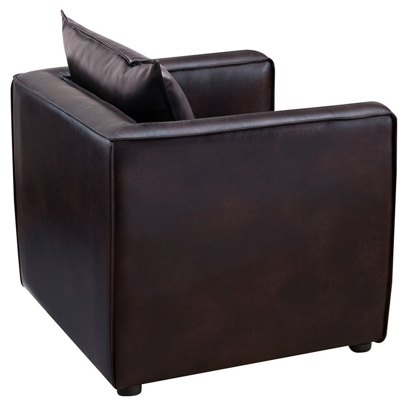 Pemberly Row Modern Vinyl Upholstered Accent Chair with Arm Rests in Brown