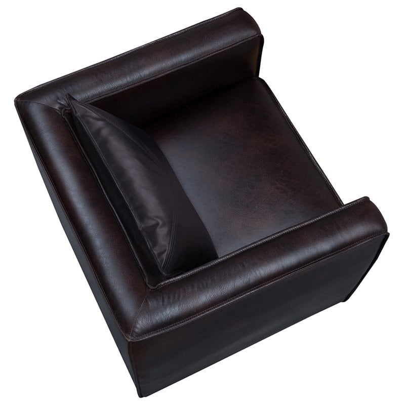 Pemberly Row Modern Vinyl Upholstered Accent Chair with Arm Rests in Brown
