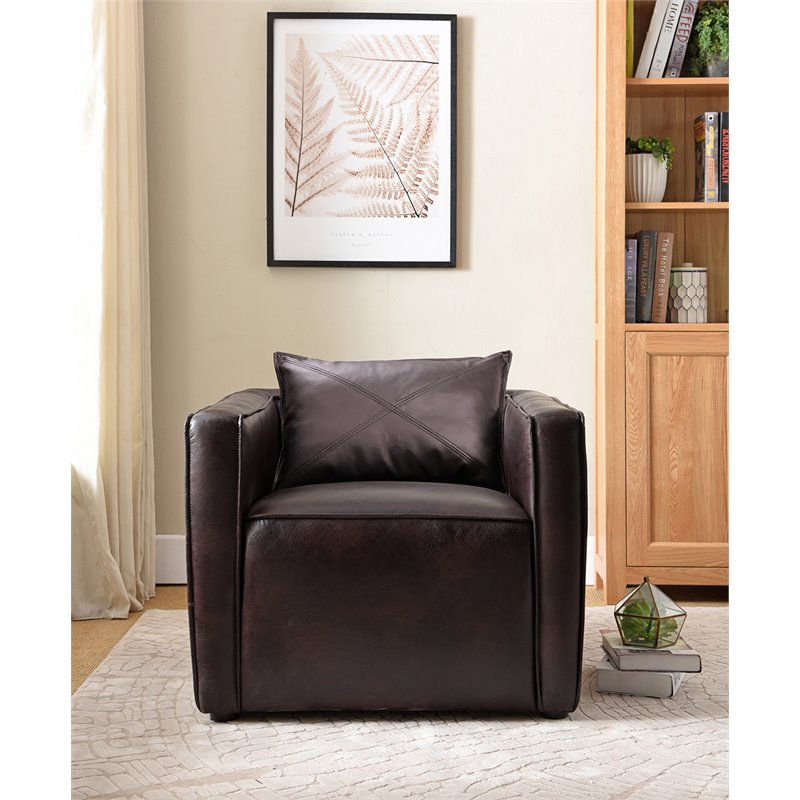 Pemberly Row Modern Vinyl Upholstered Accent Chair with Arm Rests in Brown