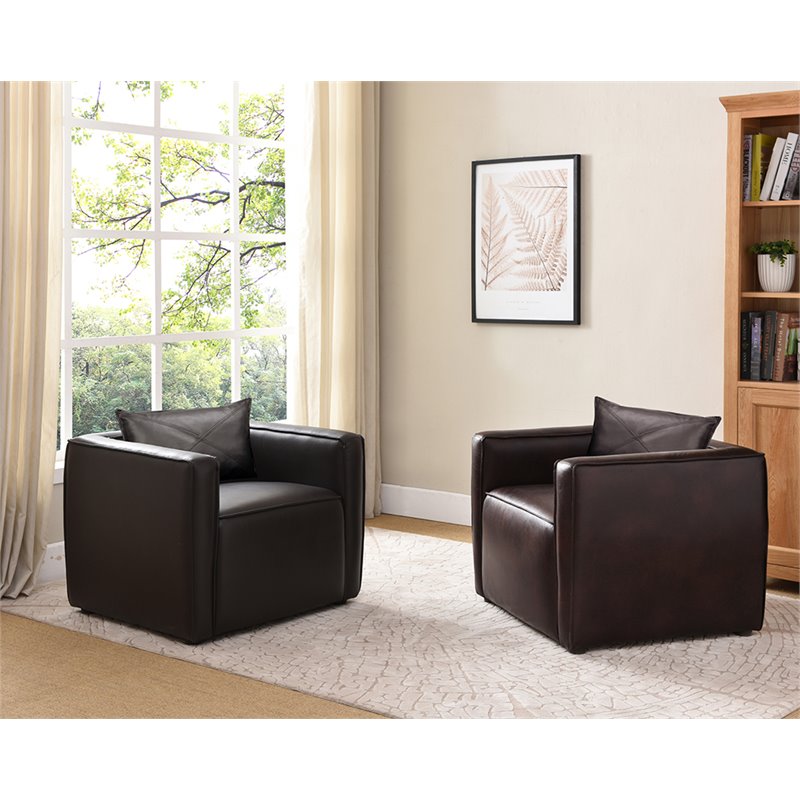 Pemberly Row Modern Vinyl Upholstered Accent Chair with Arm Rests in Brown