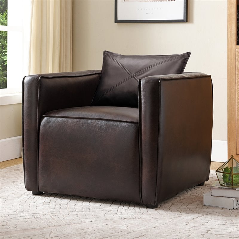 Pemberly Row Modern Vinyl Upholstered Accent Chair with Arm Rests in Brown