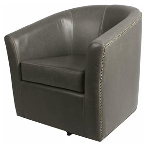 Pemberly Row 17.5&quot Bonded Leather Swivel Chair in Gray Finish