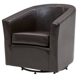 Pemberly Row 17.5&quot Bonded Leather Swivel Chair in Brown Finish