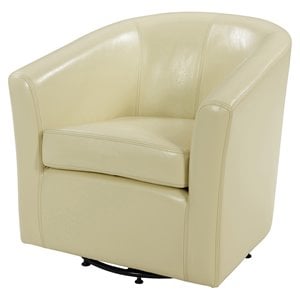 Pemberly Row 17.5&quot Bonded Leather Swivel Chair in Beige Finish