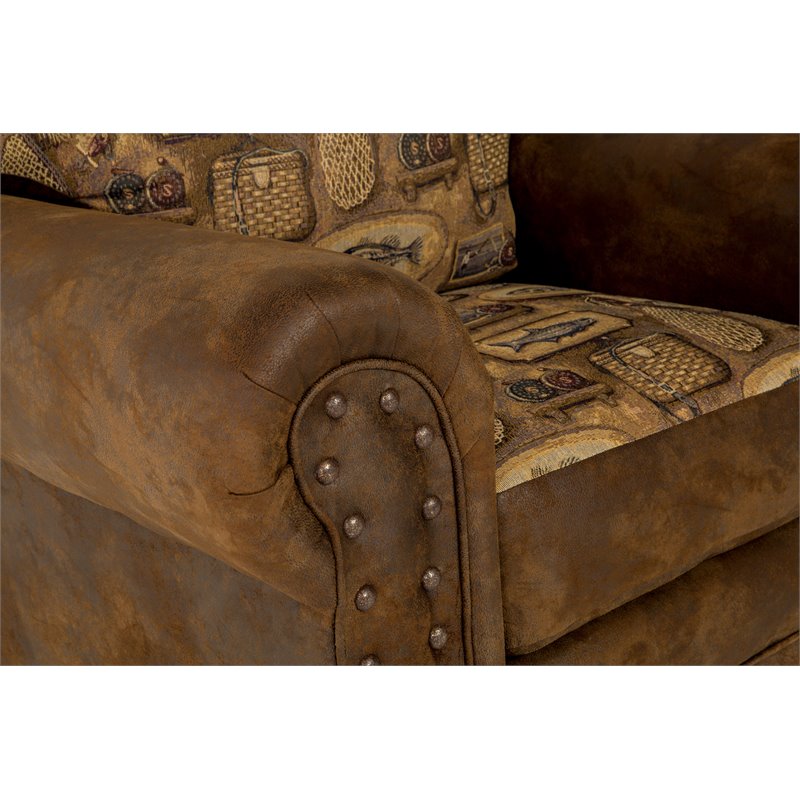 Pemberly Row Microfiber River Bend Arm Chair in Brown Finish
