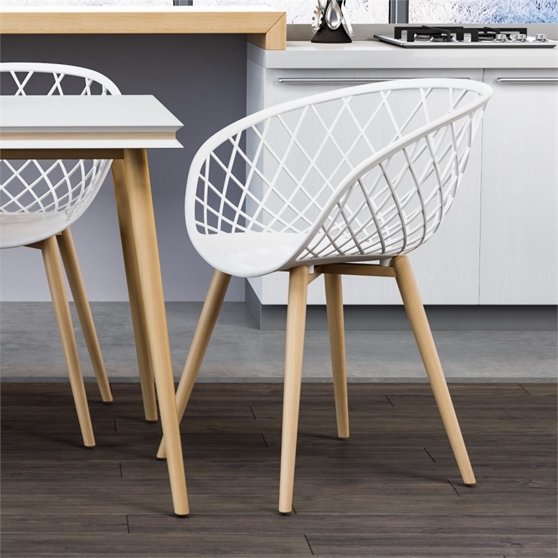 Pemberly Row Steel Chair 2 Piece Set in White & Natural Finish