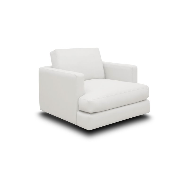 Pemberly Row Modern Top Grain Leather Swivel Armchair in White