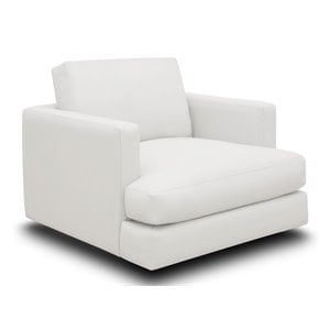 Pemberly Row Modern Top Grain Leather Swivel Armchair in White