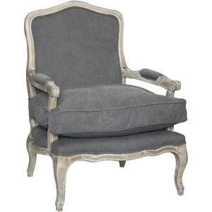 Pemberly Row 24&quot Wood Lounge Chair in Antique White & Frost Grey Fabric