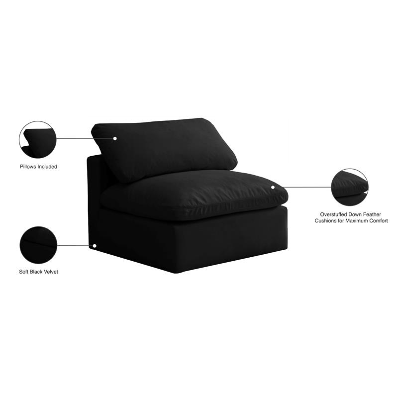 Pemberly Row Modern / Contemporary Standard Black Velvet Modular Armless Chair